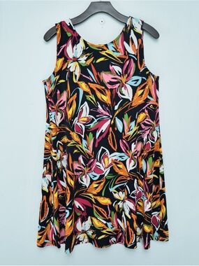 MSK Black Dress with Pink, Green & Yellow Brushprint